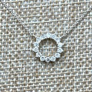 Halo Necklace CZ Cubic Zirconia. 18” Sterling Silver 925 Symbol of Love Dainty